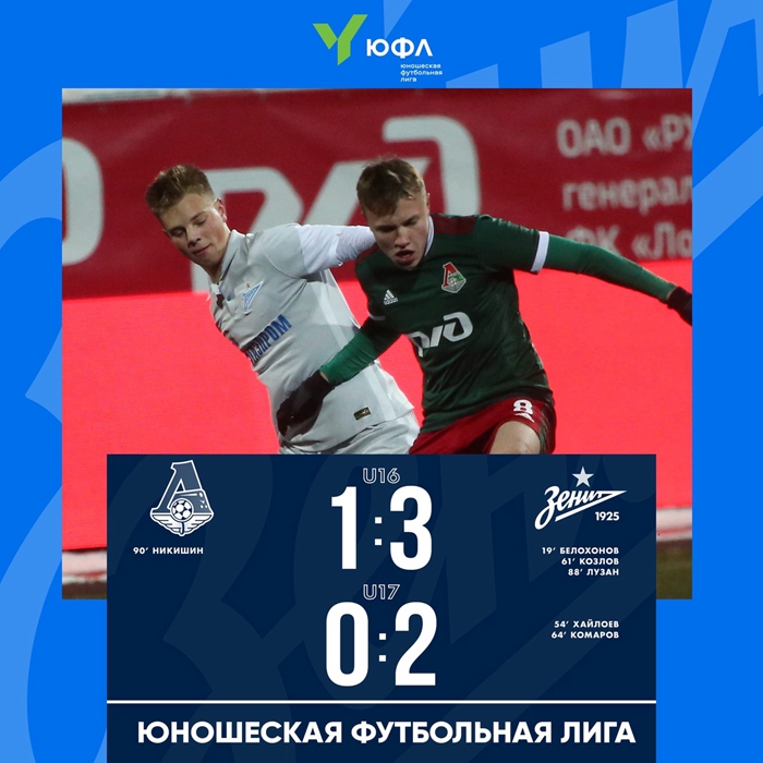 双喜临门！泽尼特U-16和U-17两支球队在莫斯科击败火车头！