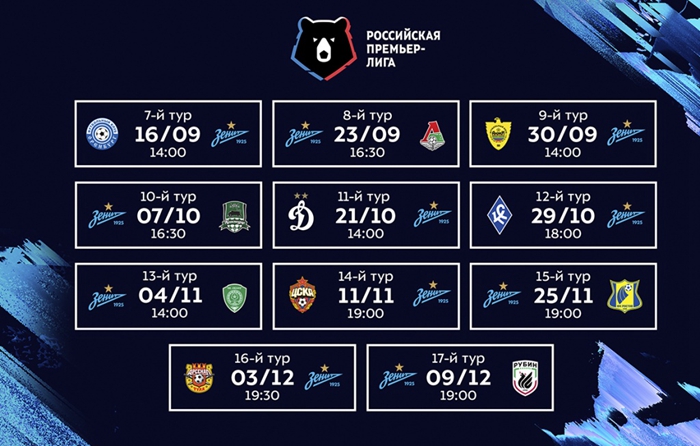 俄超联赛2018/19的泽尼特比赛时间表。